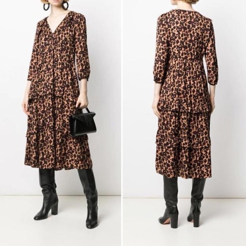 💕BA&SH💕 Tracy Midi Dress ~ Camel Leopard Print Size 0 = US 4 XS